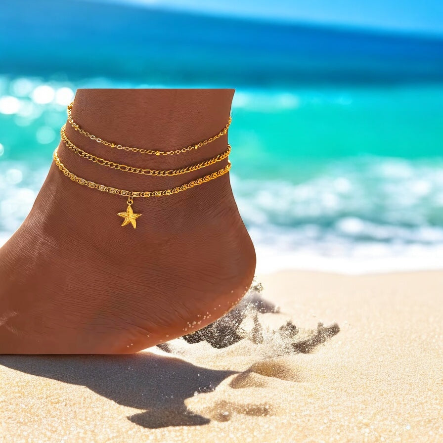 Starfish Trio Stacker Anklet