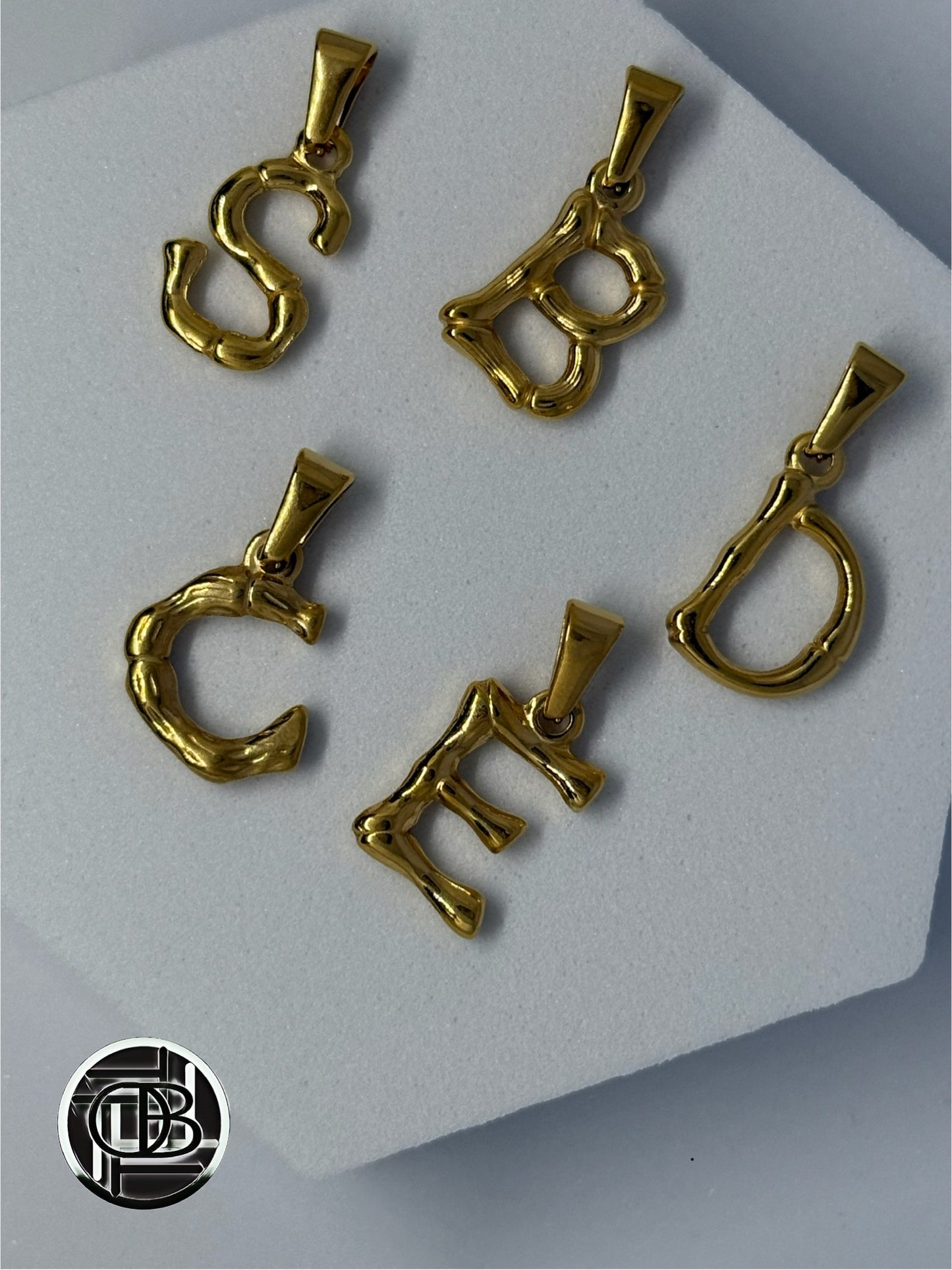 Cuban Chain Bamboo initial necklace